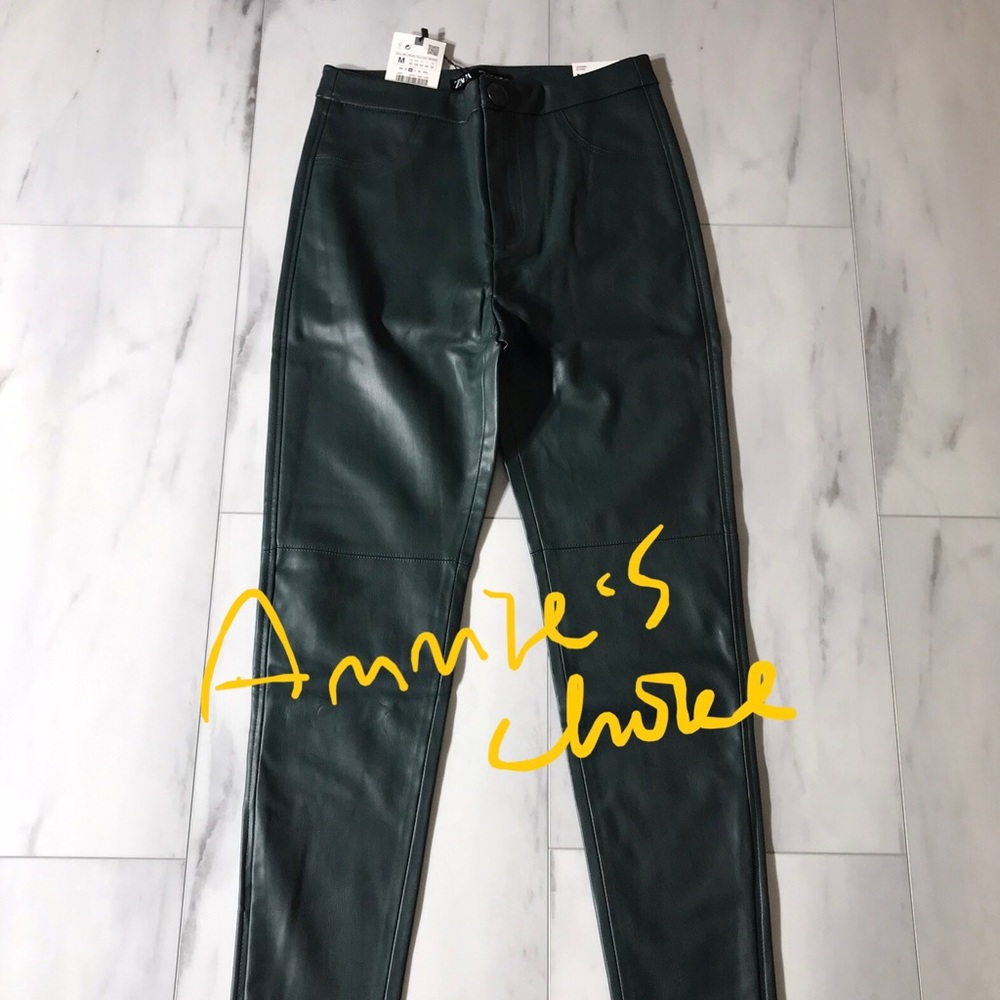 ZARA Women's Faux Leather Skinny Leggings(Dark Green, US M, L, XL/EUR M, L, XL) - Picture 10 of 11